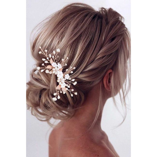 Vatocu Blumenbraut Hochzeit Haarkamm Perlen Haarschmuck Strass Braut Haar Kopfschmuck für Frauen und Mädchen