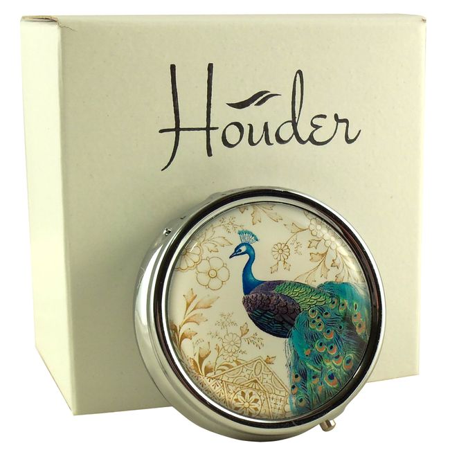 Designer Pill Box by Houder - Decorative Pill Case with Gift Box - Carry Your Meds in Style (Peacock)