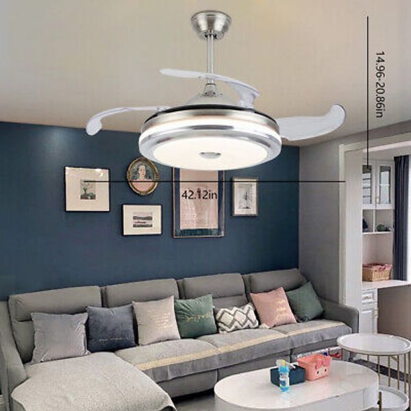 Modern 3 color Invisible Dimmable LED Chandelier Lamp Ceiling Fan Light w/Remote