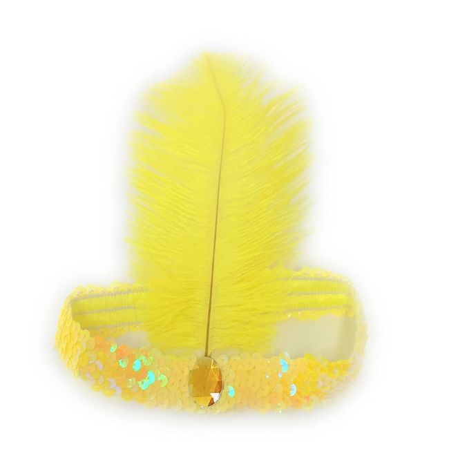 1920s Sequin Feather Headband 20s Fancy Dress Charleston Brow Band Gatsby Flapper UK (Yellow)