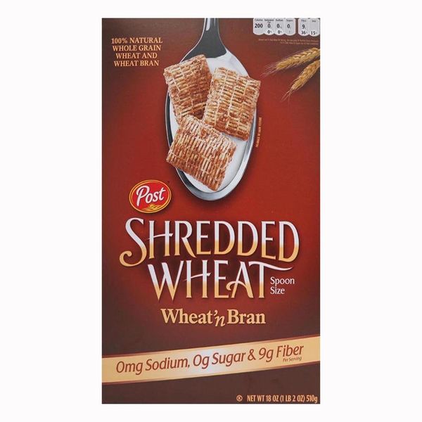 Post Shredded Wheat ' Bran, Spoon Size, 18-Ounce Boxes (Pack of 5)