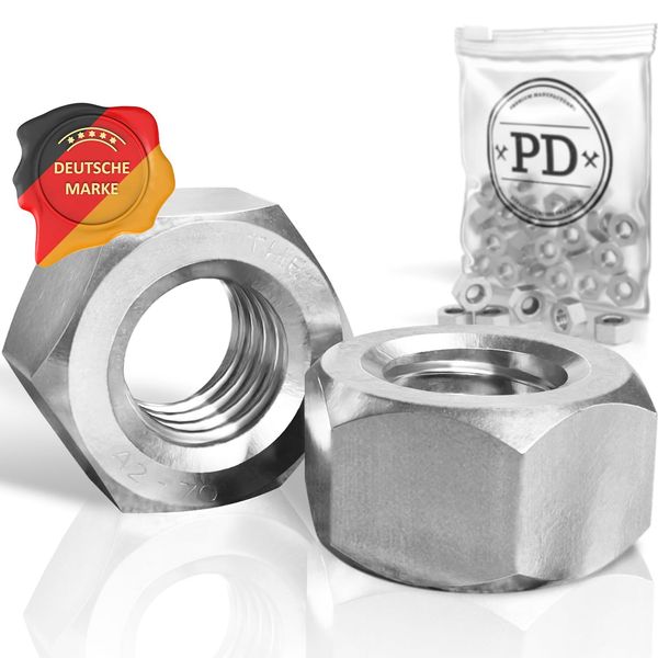 PD® Muttern M5 (DIN 934 / ISO 4032) | Hochwertige A2 V2A Edelstahl Sechskantmuttern | Hex Nut Edelstahlmutter für Schrauben, Gewindebolzen & Gewindestangen | 12 Stück