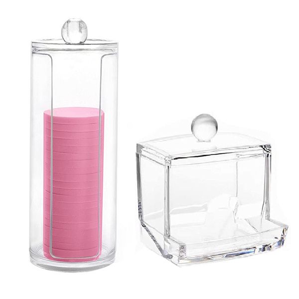 Lepidi 2 Stücke Wattestäbchen aus Kunststoff, Transparente Wattestäbchenbox, Wattepad Behälter, Plastik Staubdicht Wattepad Spender mit Deckel für Schmuck, Tupfer, Lippenstift (Transparent)