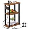 Small Narrow Side Table with Charging Station, Skinny End Table for Small Spaces