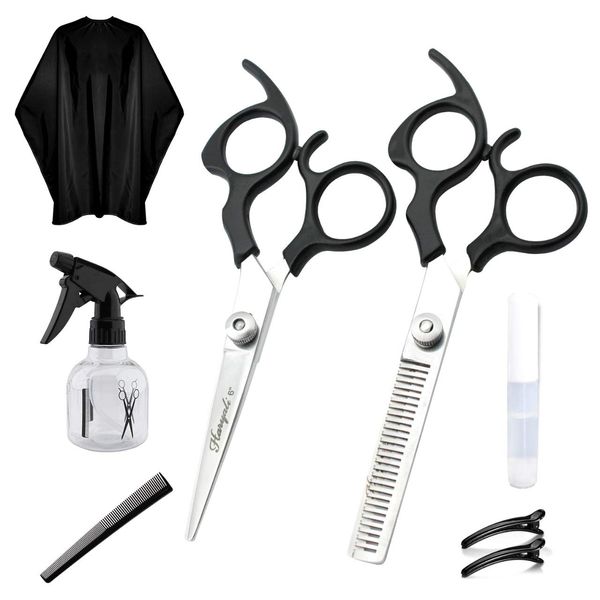 Haryali London 6.0 Inch Professional Hairdressing Thinning Barber Scissors Set Hairdresser Texturing Hair Cutting Shears with Apron, Comb, Hair Clippers, Water Bottle and Oil Bottle