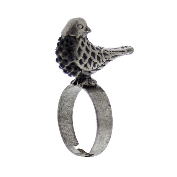 Zac's Alter Ego Adjustable Burnished Silver 3D Pigeon Bird Ring