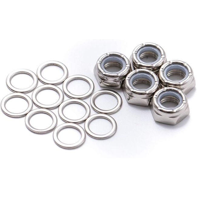 Elos Skateboard Skateboard Truck Hardware Axle Nuts 5 Axle Washers (Speed Ring) Nuts and 10 Washers for High Performance Bearings