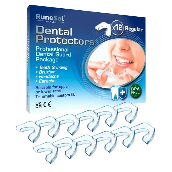 Runesol Mouth Guard for Grinding Teeth, 12 x Regular, Gum Shield for Teeth Grinding, Bruxism Mouthguard, Night Tooth Guard for Adults, Stop Grinding Teeth Dental Protector, Class 1 Medical UKCA CE