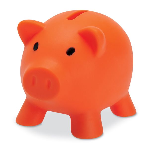 Plastic Piggy bank/money box for savings coins - orange