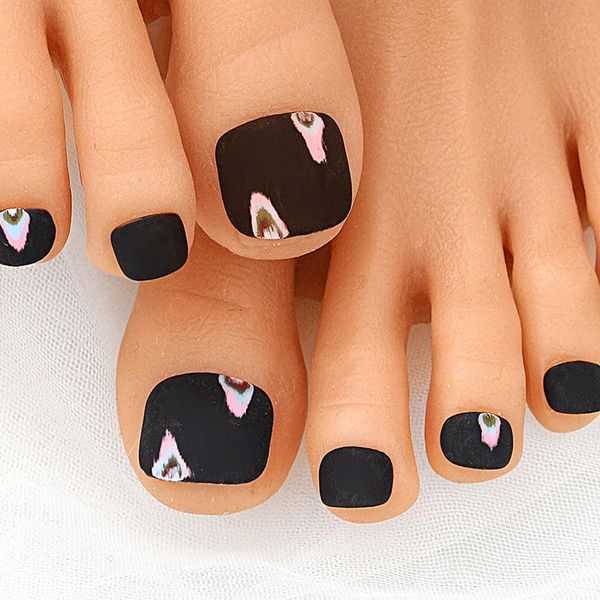 Sethexy Matte Square Short False Toenails Handmade Black Press On Toenails Simple Acrylic Fake Toe Nails Full Cover Artificial Stick On Foot Nails Removable for Women and Girls (1)