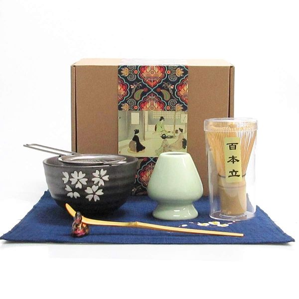 Artcome Japanese Matcha Tea Set, Matcha Whisk, Traditional Scoop, Matcha Bowl, Ceramic Whisk Holder, Handmade Matcha Ceremony Kit for Traditional Japanese Tea Ceremony (7 Pcs)