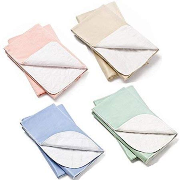 4 Pack Washable Bed Pads/Reusable Incontinence Underpads 18x24 - Blue, Green, Tan and Pink - Ideal for Children and Adults Wholesale Incontinence Protection/Cloth Chucks Bed Pads Washable