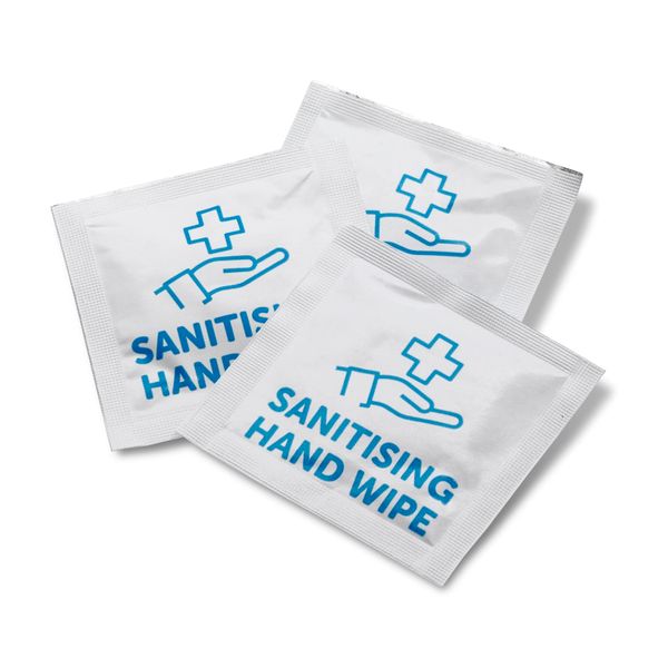 50 x Hand Sanitizing Wipes Individually Wrapped Small Wipes- Antibacterial Hand Towel - Alcohol Free wipes - Keep hands Clean and Germ Free