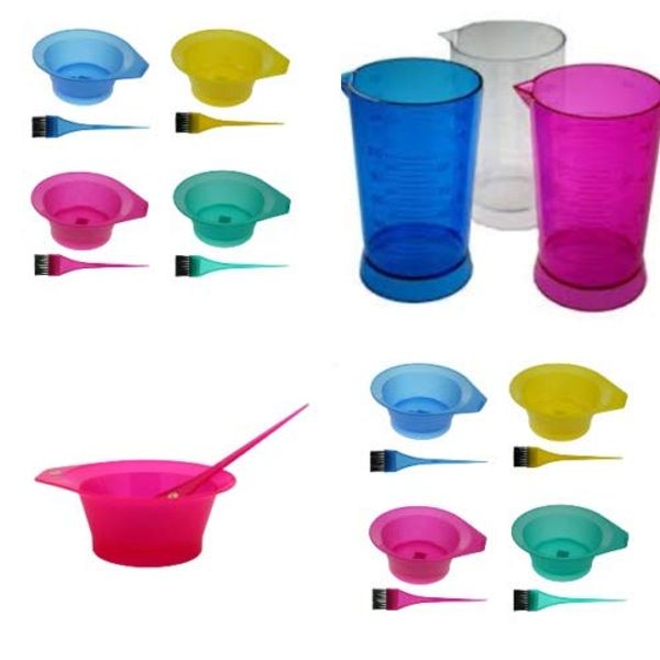 IBEAUTY HAIR TOOLS COLOURING TINTING COLLEGE SET NEON BLUE FROSTED 4 PIECE MIXING BOWL BRUSH MEASURING JUG SPONGE SALON