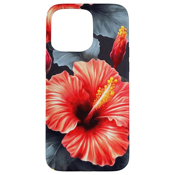 Hibiscus Abstract In Red And Blue Grey Case for iPhone 15 Pro Max