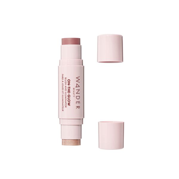 Wander Beauty On-the-Glow Blush and Illuminator - Bare/Nude Glow - 7-in-1 Hydrating Cream Blush & Highlighting Stick - Stick Blush for Cheeks, Lip, Face & Body - Highlighter Makeup & Blush - 0.4 oz