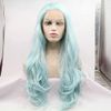 26 Inches Mint Blue Synthetic Lace Front Wig Long Body Wave Baby Blue Lace Wigs for Women Party Queen Wig