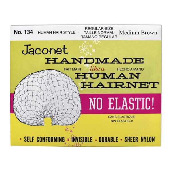 Jac-O-Net Handmade No Elastic Hair Net-Regular Size Medium Brown,1 Net Per Pack [Pack of 12]