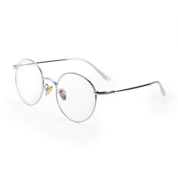 Aroncent Blue Light Reduction Glasses, Round, Antique, Stylish, PC Glasses, Women's, Portable, Lightweight, Case Storage, Portable, Suitable for TVs and Computers, Friends, Colleagues, Boyfriends, Girlfriends, Family Gift, sliver