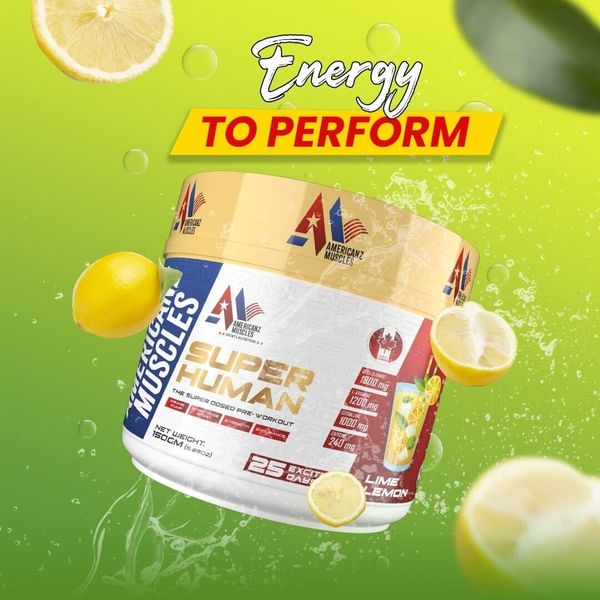 Muscles Super Human PreWorkout Energy Instant Strength Gains 150Gm Lime Lemon