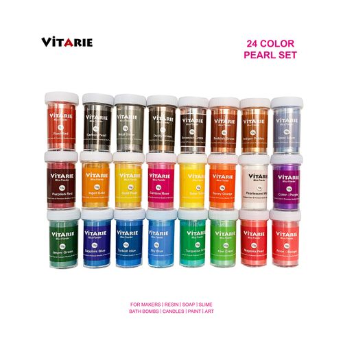 VITARIE Natural Mica Powder for Epoxy Resin, Art Crafts, Soap Making Dye, Nails, Slime Supplies, Candle Making, Glitter Pigment for Lip Gloss, 24 Colors 10g/Each Bottles Mica Glitter Set