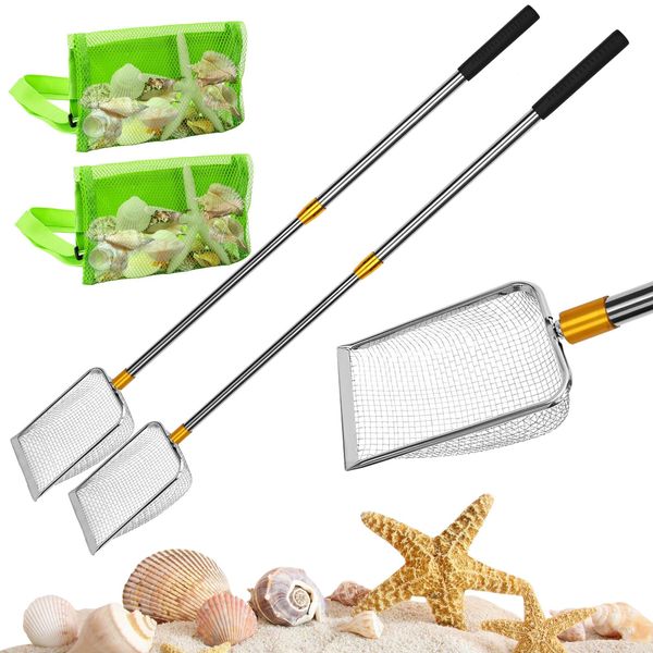 MARFOREVER 2 Pieces Shark Tooth Sifter, Beach Sand Sifter with Shell Bags, Sand Scoop Shell Scooper Shell Shovel Tool Sand Dipper Seaside Scooper for Picking Up Shells Beachcombing Rock Hunting