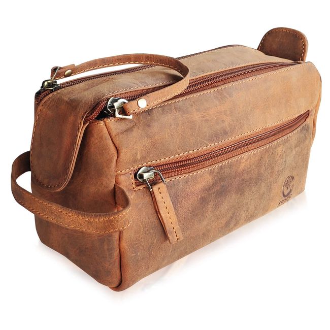 RUSTIC TOWN Leather Toiletry Bag for Men - Hygiene Organizer Travel Dopp Kit