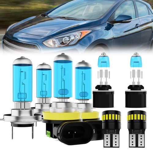 LECCIBUB Headlight Bulbs License Plate Lights Fit For Hyundai Elantra 2007-2017, H7 High Beam + H11 Low Beam + 880 Fog Lights Halogen Bulb + License Plate Lights, Pack of 8