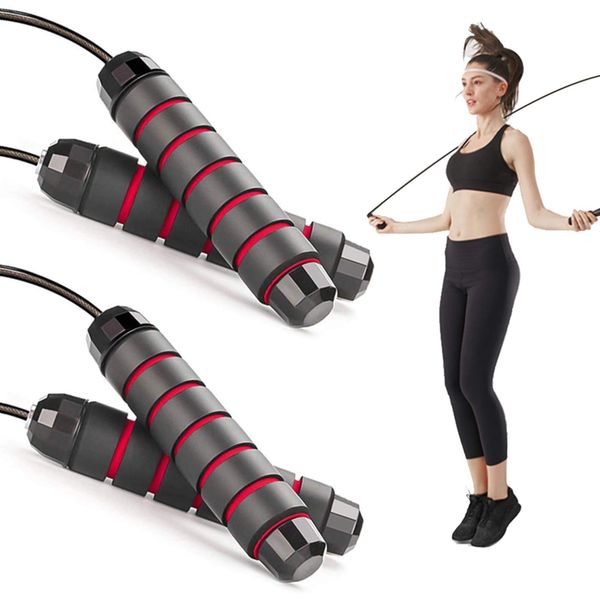 marriarics 2 Pack Jump Rope Workout, Freely Adjustable Skipping Rope According to Height 9.8ft Bold Design with Jump Rope with Memory Foam Handle Ideal for Aerobic Exercise (Red＋Red)