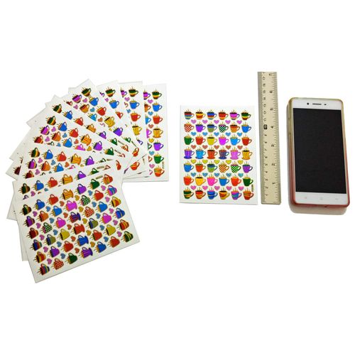 Coffee Tea Cup Waterproof Self-Adhesive Metallic Foil Decorative Scrapbook Sticker, Nice Size for Day Planner, Homemade Calendar, Journal, Letters, and Cards. (420 Stickers) (ST-10-COFFEE)