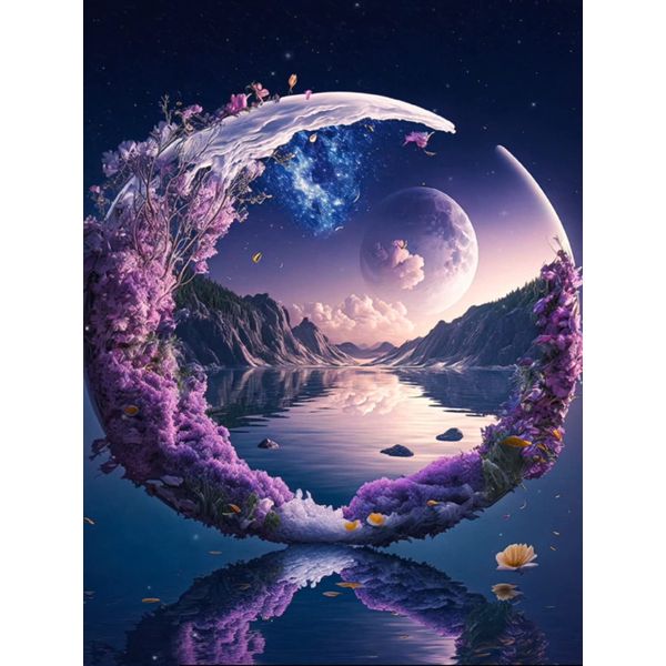 DIY 5D Diamond Painting Kits for Adults, Diamond Art Crystal Moon Diamond Painting Full Drill Crystal Rhinestone Embroidery Craft Kits for Home Wall Decor Gifts 12X16Inch