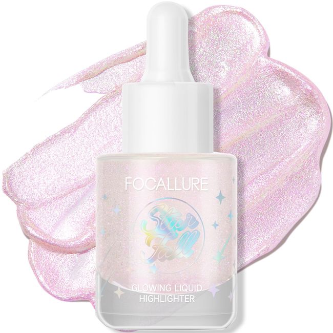 FOCALLURE Starfall Glowing Liquid Highlighter, Shimmering Body Oil, Non-Sticky Shimmer Liquid Luminizer, Non-Greasy, Face & Body Glitter Makeup for Costumes, Cosplay, Rave Festival, OMINOUS LIGHT