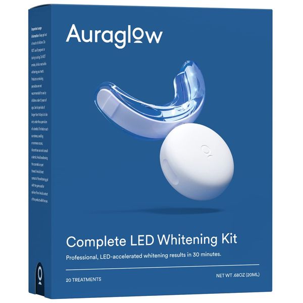 Auraglow Teeth Whitening Kit with LED Light, 35% Carbamide Peroxide Gel, 20+ Whitening Treatments, (2) 5mL Whitening Gel Syringes