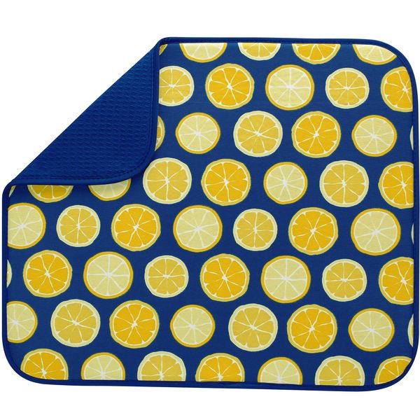 S&T INC. 531201 Absorbent, Reversible Microfiber Dish Drying Mat for Kitchen, Polyester, Lemons