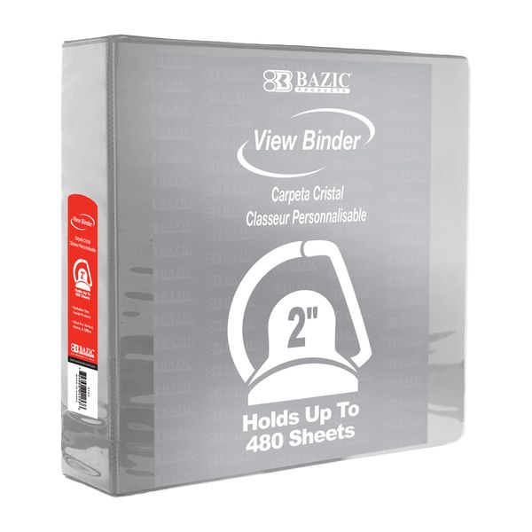 BAZIC 4151 2" Grey Slant-D Ring View Binder w/ 2 Pockets