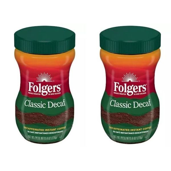 2 PACK - Folgers Classic Decaf Instant Coffee, 8-Ounce Jar NEW