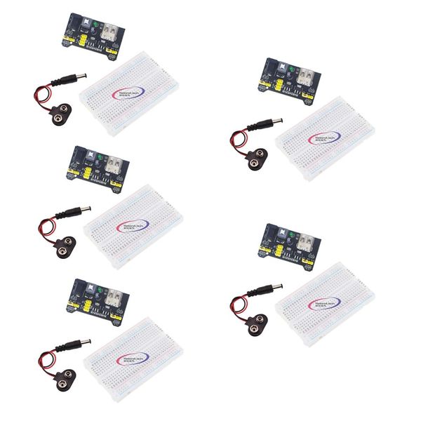 5sets Solderless Breadboard Bread Board 400 Tie Points with power adapter 3.3V 5V