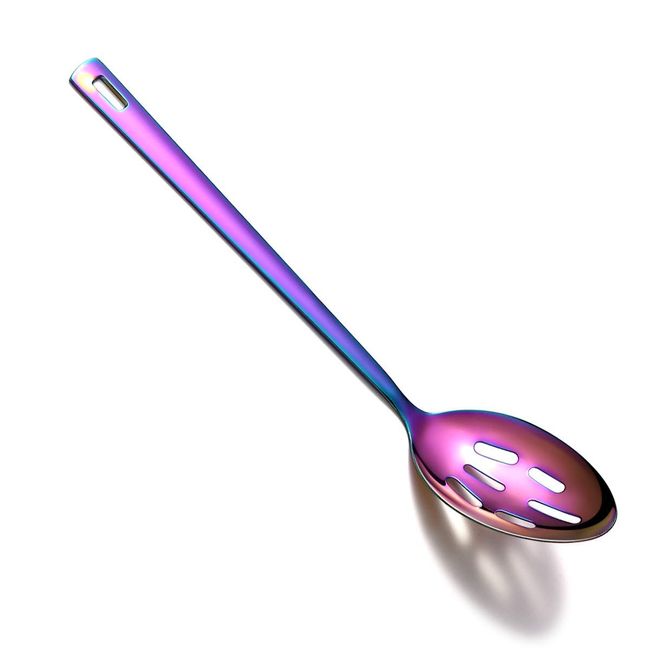 HOMQUEN Rainbow Cooking Spoon, Stainless Steel Slotted Spoon Titanium Rainbow Plating, Serving Spoon, Basting Spoon, Spoon for Cooking, Kitchen Serving Spoon, Dishwasher Safe