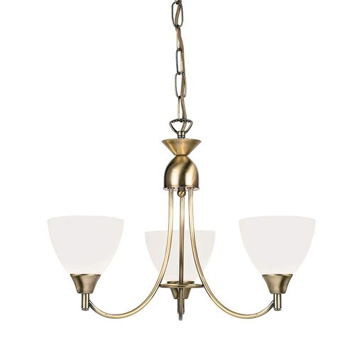 Andy Decorative 3 Way Satin Chrome Branch Arm Pendant Ceiling Light with Matt Opal Glass Shades
