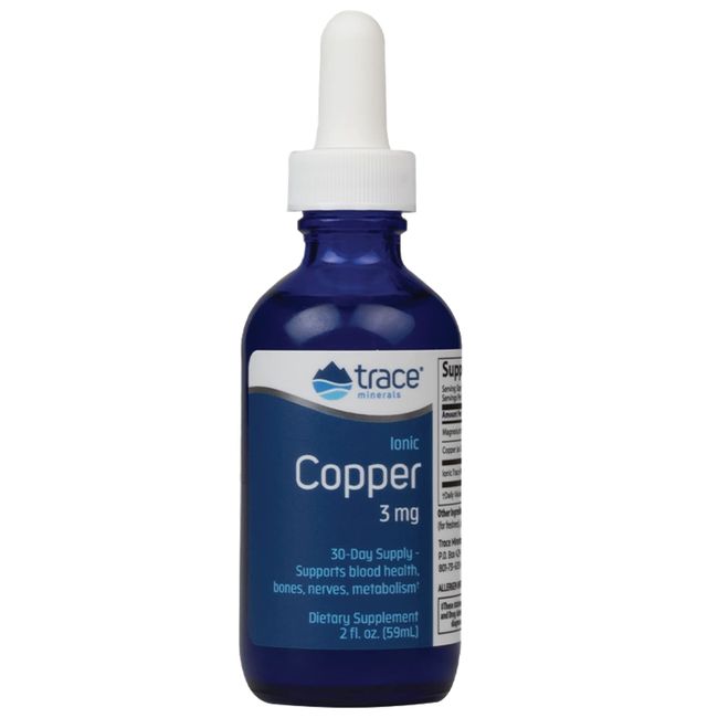 Trace Minerals | Flüssiges ionisches Kupfer 3 mg Nahrungsergänzungsmittel | Antioxidatives Enzym Superoxid-Dismutase | Unterstützt die Blutgesundheit, Nerven und Stoffwechsel 59ml, 48 Portionen