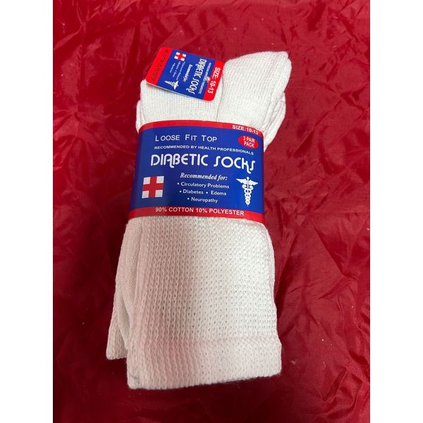 3 Pairs Health Circulatory Crew Cotton Diabetic Socks White  10-13 Loose fit top