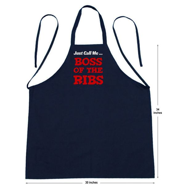 CoolAprons Boss Of The Ribs Barbecue Apron Pattern, Black Grilling Apron