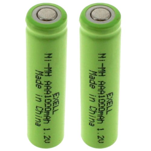 (2-PACK) Exell 1.2-Volt Nickel-Metal Hydride Rechargeable Flat-Top Battery, AAA, 1000 mAh, Battery Replacement for electric razors, toothbrushes, cameras, camcorders
