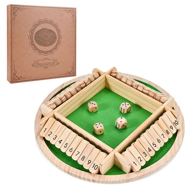 Wooderma Shut The Box Game (2-4 Players), Wooden Shut The Box Dice Game, Wooden Board Game for Adults Kids, for Family Classroom Home or Bar