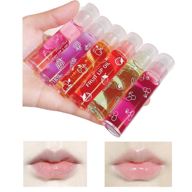 Gireatick 6PCS Fruity Flavors Rolling Ball Lippenöl-Set, Lang Anhaltender Feuchtigkeitsspendender Lippenbalsam, Transparentes Roll-On-Lipgloss-Set