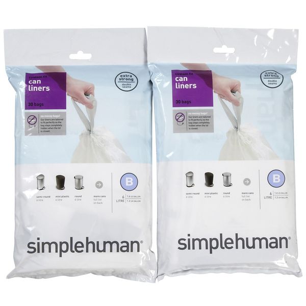 simplehuman Custom Fit Trash Can Liner B, White - White - 30 ct - 2 pk