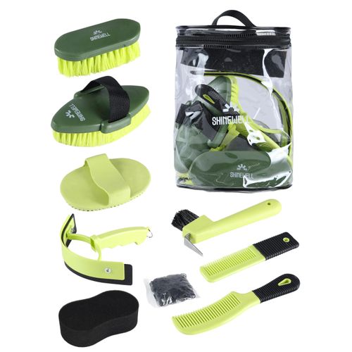 Shinewell Horse Grooming Brushes Kit 9 pieces with Organizer Bag Grooming Care Series Horse Brush Sets Green