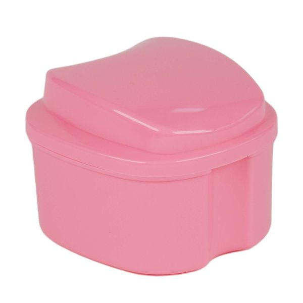 Genco Dental Denture Case, Denture Box with Strainer, Night Cleaner Denture Bath Box for Retainer, Mouthguard, False Teeth, and Denture Cleaning (Pink)