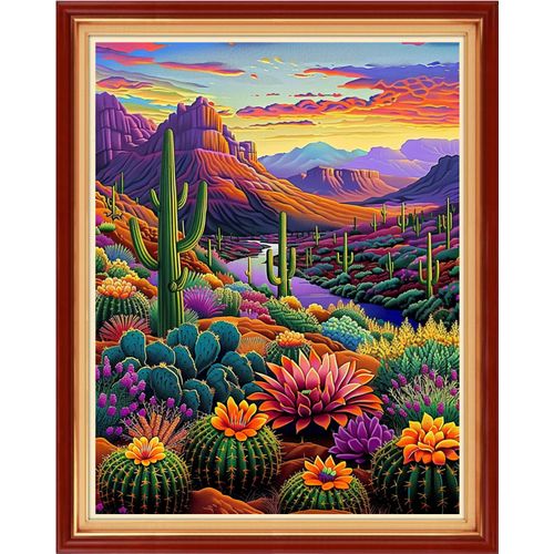 Stamped Cross Stitch Kits - Beach Night Landscape Counted Cross Stitch Kits for Beginners Adults Needlepoint Cross-Stitch Patterns-Succulent Plant World 16x20 inchs