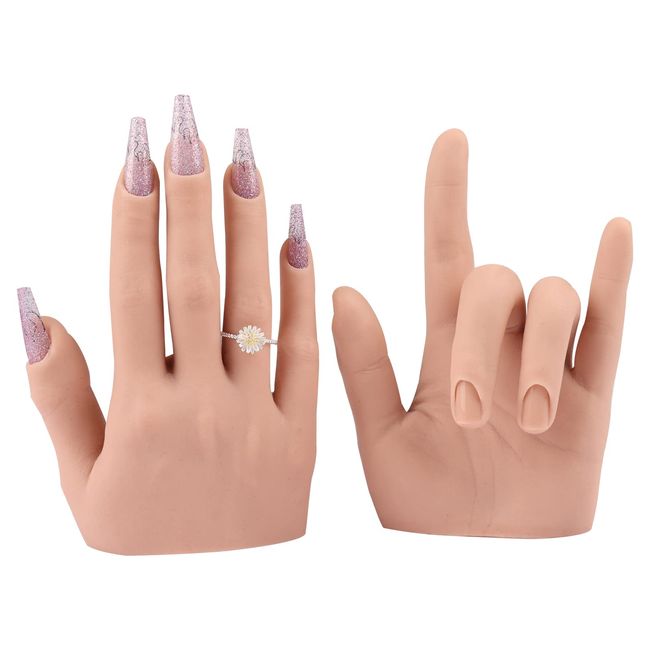 KnowU Realistic Nail Practice Training Hand for Acrylic Nails,Nail Hand Practice Model,Silicone Nail Practice Hand, Flexible Bendable Nail Practice Fake Hand for Nails Art Practice Tool,Right